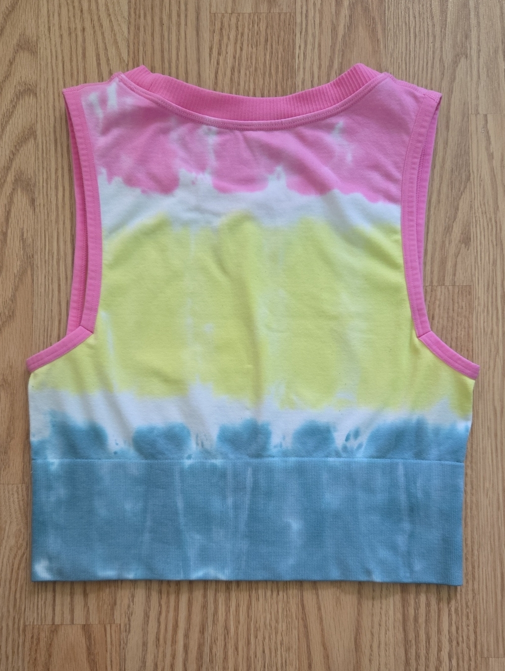 Women's Tie-Dye Slim Crop Tank Top - Pink Yellow Blue - Picture 5 of 6
